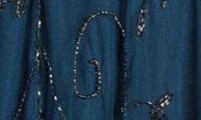 Pisarro Nights Beaded Mesh Gown With Jacket In Sapphire