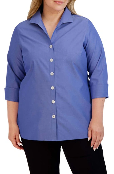 Shop Foxcroft Pandora Non-iron Tunic Shirt In Dark Chambray