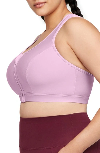 Glamorise Plus Size Full Figure Zip Up Front Closure Sports Wirefree Bra In Lavender