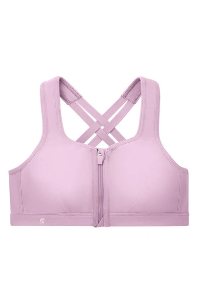 Glamorise Plus Size Full Figure Zip Up Front Closure Sports Wirefree Bra In Lavender