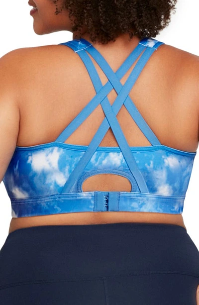 Glamorise Plus Size Full Figure Zip Up Front Closure Sports Wirefree Bra In Blue Tie-dye