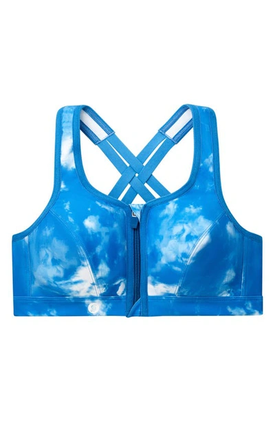 Shop Glamorise Full Figure Zip-up Sports Bra In Blue Tie-dye