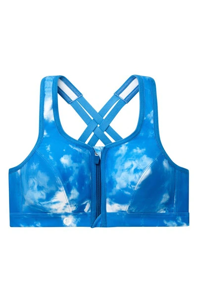 Glamorise Plus Size Full Figure Zip Up Front Closure Sports Wirefree Bra In Blue Tie-dye