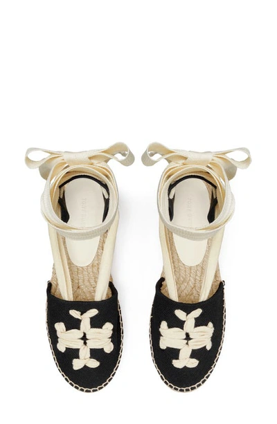 Shop Tory Burch Woven Double-t Espadrille In Perfect Black / Natural