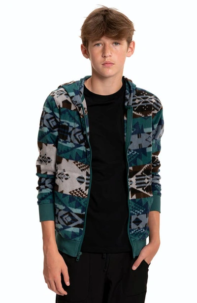 Threads 4 Thought Kids' Print Zip-up Hooded Fleece Jacket In Sea Dragon