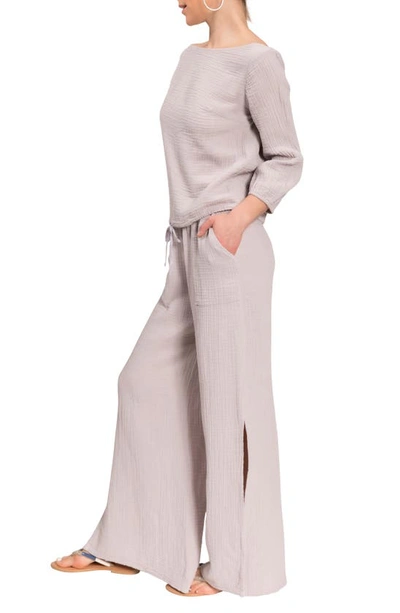 Shop Everyday Ritual Riley Gauze Split Hem Pants In Lt. Grey