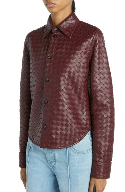Shop Bottega Veneta Intrecciato Lambskin Leather Button-up Shirt In 6206 Jam