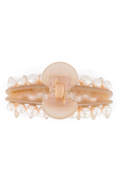 Shop Alexandre De Paris Imitation Pearl Claw Clip In Beige