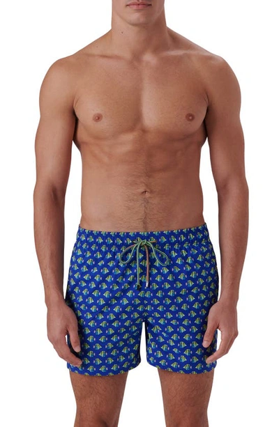 Shop Bugatchi Archer Fish Print Swim Trunks In Royal