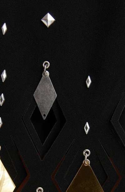 Shop Rabanne Paillette Fringe Short Sleeve Crop Top In P001 Black