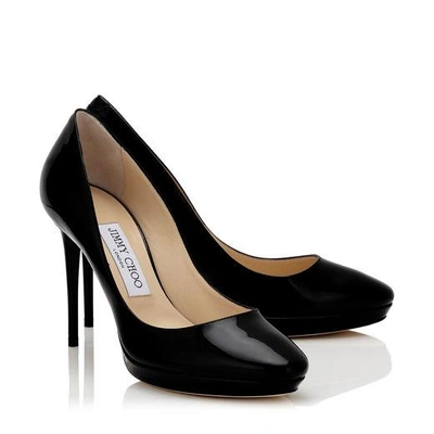 JIMMY CHOO HOPE 100 Black Patent Round Toe Platform Pumps 