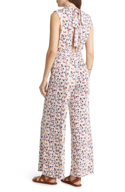 Shop Free People Vibe Check Tie Waist Jumpsuit In Tea Ditsy Shell