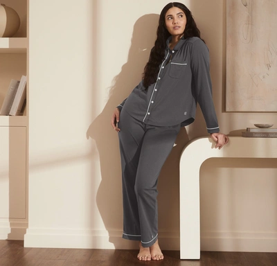 Shop Boll & Branch Organic Soft Knit Long Sleeve & Pants Pajama Set In Night