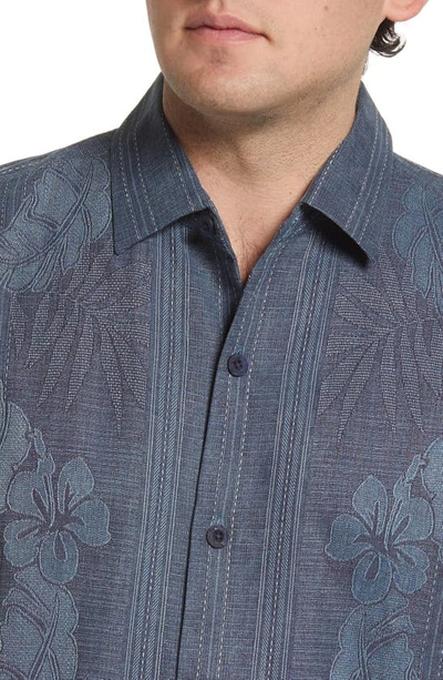 Tommy Bahama Bali Border Silk Floral Jacquard Regular Fit Button Down Camp Shirt In Navy