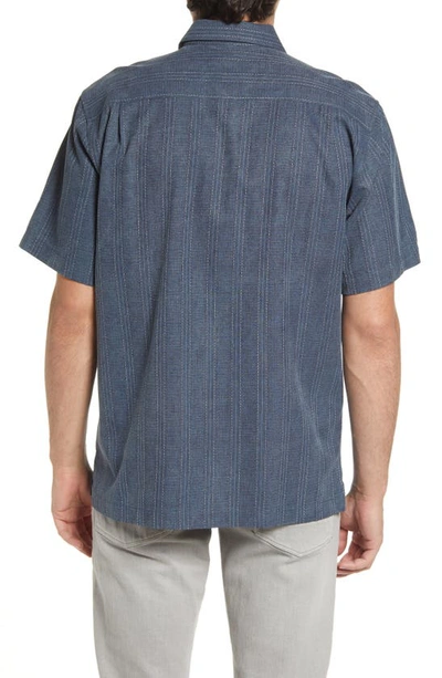 Tommy Bahama Bali Border Silk Floral Jacquard Regular Fit Button Down Camp Shirt In Navy