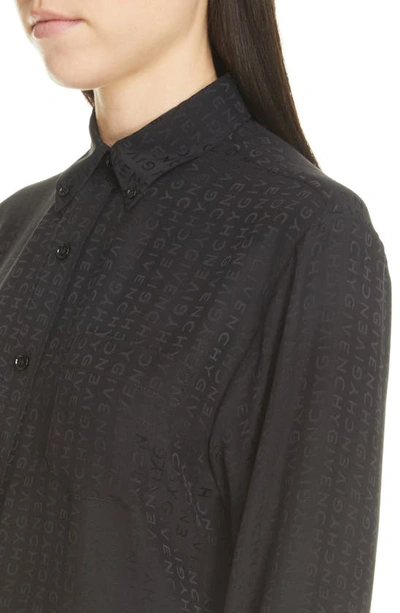 Shop Givenchy Regular Fit Logo Jacquard Button-down Silk Blouse In Black