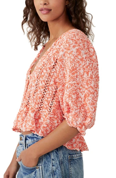 Shop Free People Yesterday Ruffle Puff Sleeve Cardigan In Melon