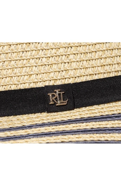Shop Lauren Ralph Lauren Stripe Wide Brim Packable Hat In Natural/ Navy