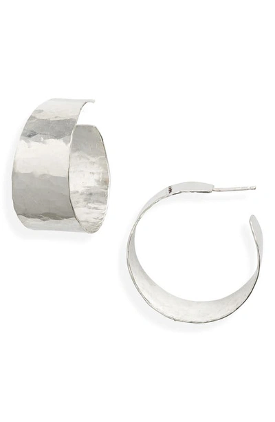 Nashelle Mood Medium Hammered Hoop Earrings In Sterling Silver