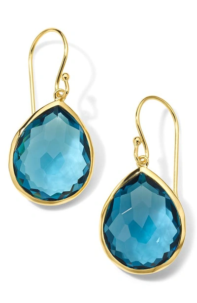 Shop Ippolita Rock Candy Medium Teardrop Earrings In Gold/ London Blue Topaz