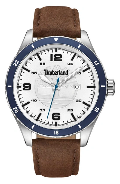 Shop Timberland Ashmont Leather Strap Watch, 46mm In Brown Dark
