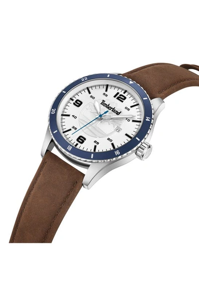 Shop Timberland Ashmont Leather Strap Watch, 46mm In Brown Dark
