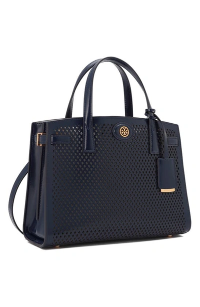 Tory Burch Small Robinson Perforated Leather Satchel In Royal Navy