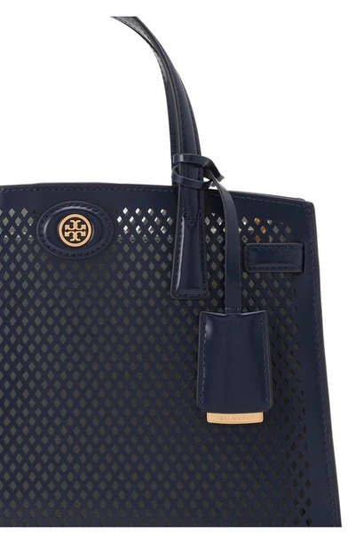 Tory Burch Small Robinson Perforated Leather Satchel In Royal Navy