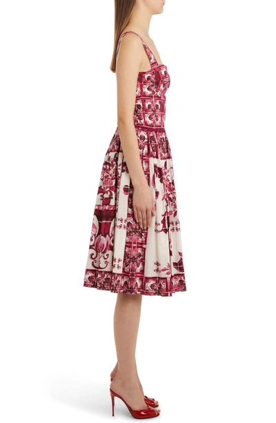 Shop Dolce & Gabbana Blu Mediterraneo Bustier Poplin Sundress In Red/ White