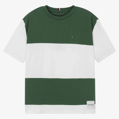 Shop Tommy Hilfiger Teen Boys Green Stripe Cotton T-shirt