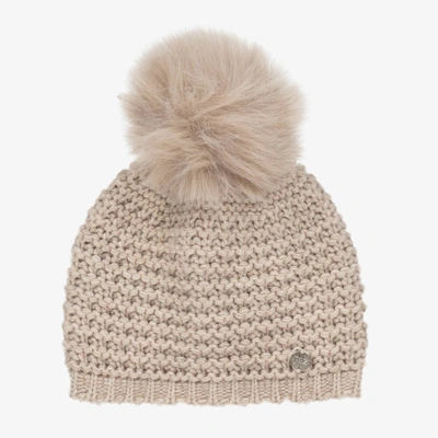 Shop Paz Rodriguez Beige Wool Knit Pom-pom Hat