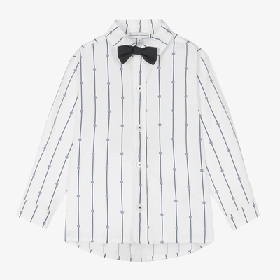 Shop Beatrice & George Boys White & Blue Stripe Cotton Shirt Set