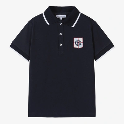 Shop Beatrice & George Boys Blue Cotton Piqué Crest Polo Shirt