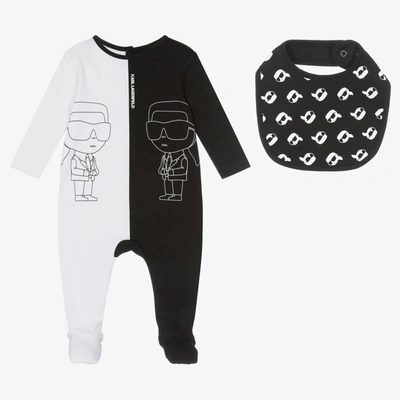 Shop Karl Lagerfeld Kids Boys Black & White Babysuit Set