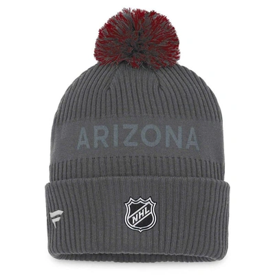 Shop Fanatics Branded Charcoal Arizona Coyotes Authentic Pro Home Ice Cuffed Knit Hat With Pom