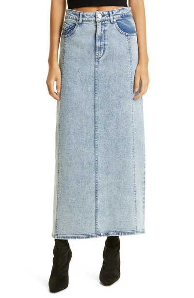 Shop Gestuz Janice Denim Maxi Skirt In Washed Mid Blue