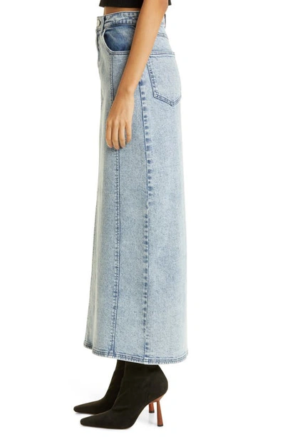 Shop Gestuz Janice Denim Maxi Skirt In Washed Mid Blue