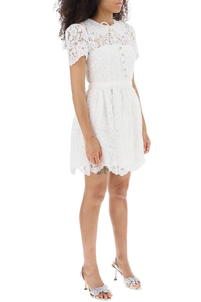 Shop Self-portrait Self Portrait Mini Dress In Floral Lace With Jewel Buttons In White