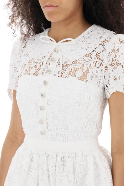 Shop Self-portrait Self Portrait Mini Dress In Floral Lace With Jewel Buttons In White