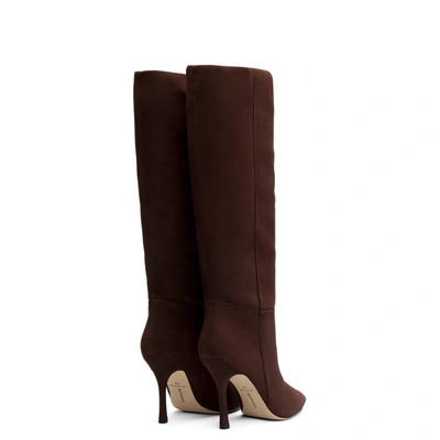 Shop Larroude Kate Knee High Boot In Brown Suede In Multi
