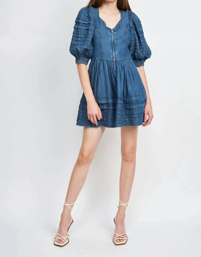 Shop En Saison Pixie Mini Dress In Denim In Blue