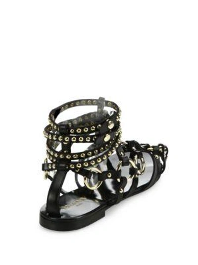 Shop Balmain Lawrence Studded Leather Flat Sandals In Black