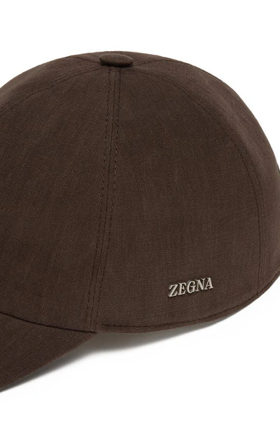 Shop Zegna Linen Baseball Cap In Brown