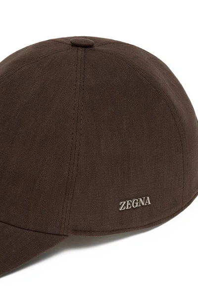 Zegna Logo-plaque Linen Baseball Cap In Brown