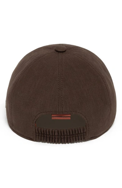 Zegna Logo-plaque Linen Baseball Cap In Brown