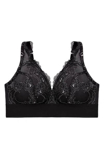 Glamorise Plus Size Full Figure Bramour Lexington Lace Plunge Wireless Bralette In Black