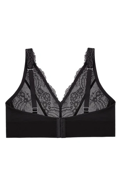 Glamorise Plus Size Full Figure Bramour Lexington Lace Plunge Wireless Bralette In Black