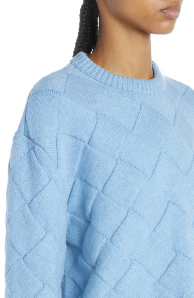 Shop Bottega Veneta Intreccio 3d Knit Wool Blend Sweater In 4225 Admiral