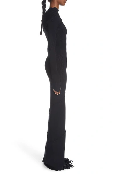 Shop Balenciaga Long Sleeve Spiral Rib Sweater Dress In Black