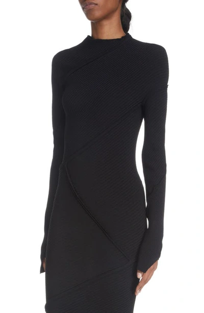 Shop Balenciaga Long Sleeve Spiral Rib Sweater Dress In Black